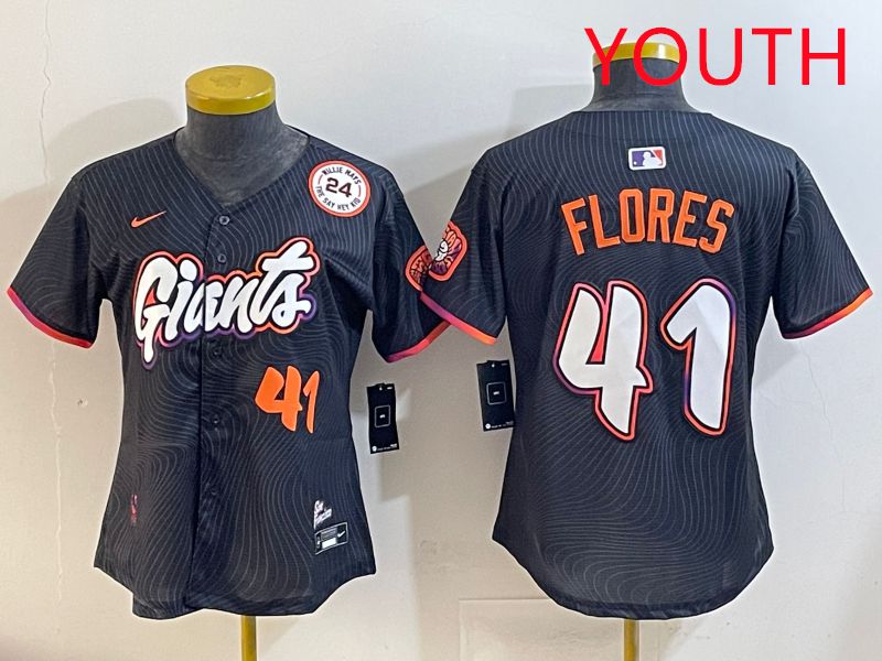 Youth San Francisco Giants 41 Flores Black Joint Name 2025 Nike MLB Jersey style 7